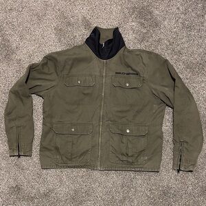 Harley Davidson Logo Men’s XL Reversible Olive Green/Black Utility Jacket (READ)